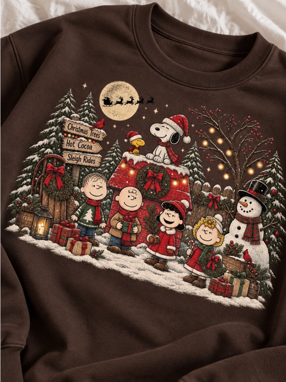 Snoopy Christmas Dark Chocolate Crewneck Sweatshirts - Picture 2 of 3